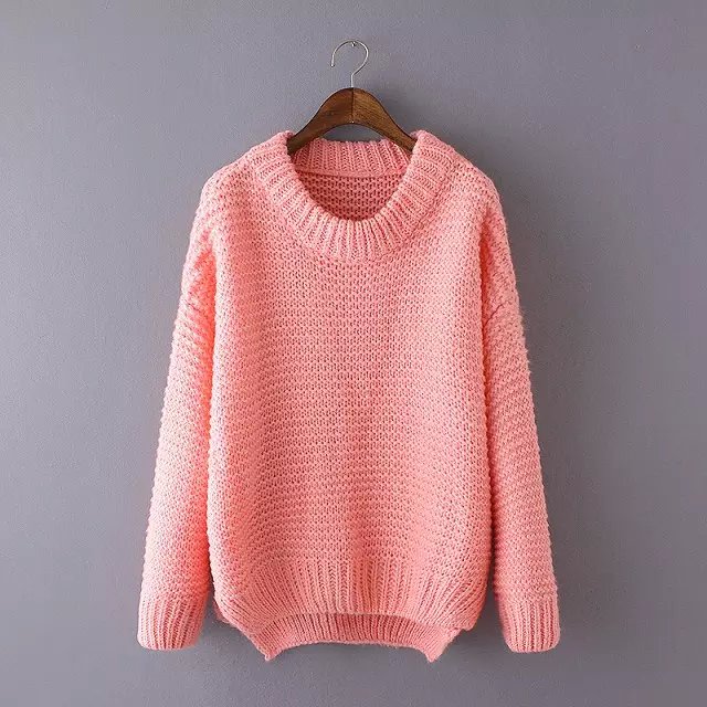 Knitting sweaters for Women Winter Fashion Pink Pullover long Sleeve O-neck batwing sleeve Casual Outwear vogue