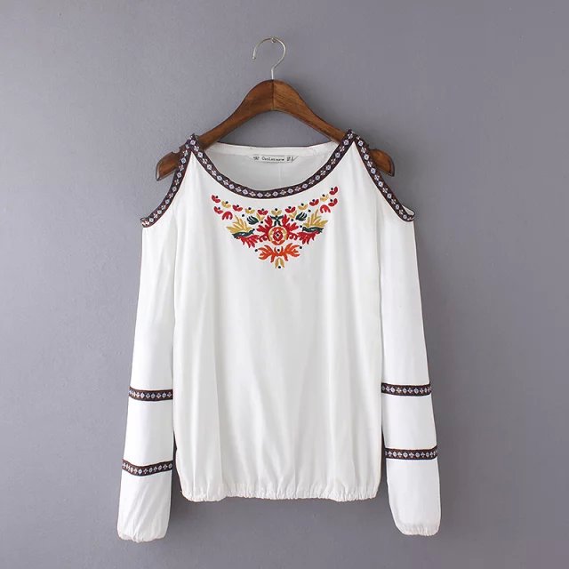 New Fashion Ladies' Elegant Embroidery T shirt for women O neck long sleeve Off Shoulder Shirt casual tops