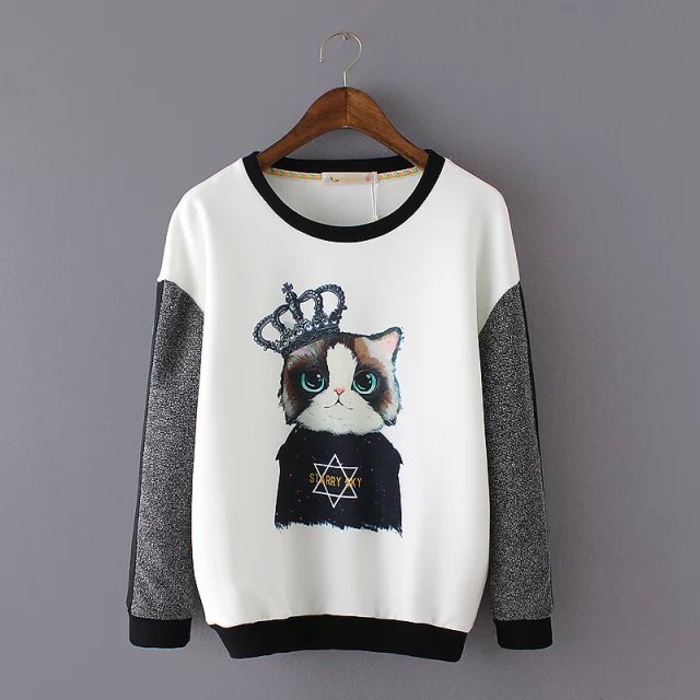 New Fashion Women cute cat print sports pullover Hoodies sweatshirts Casual O-neck long Sleeve brand designer Tops