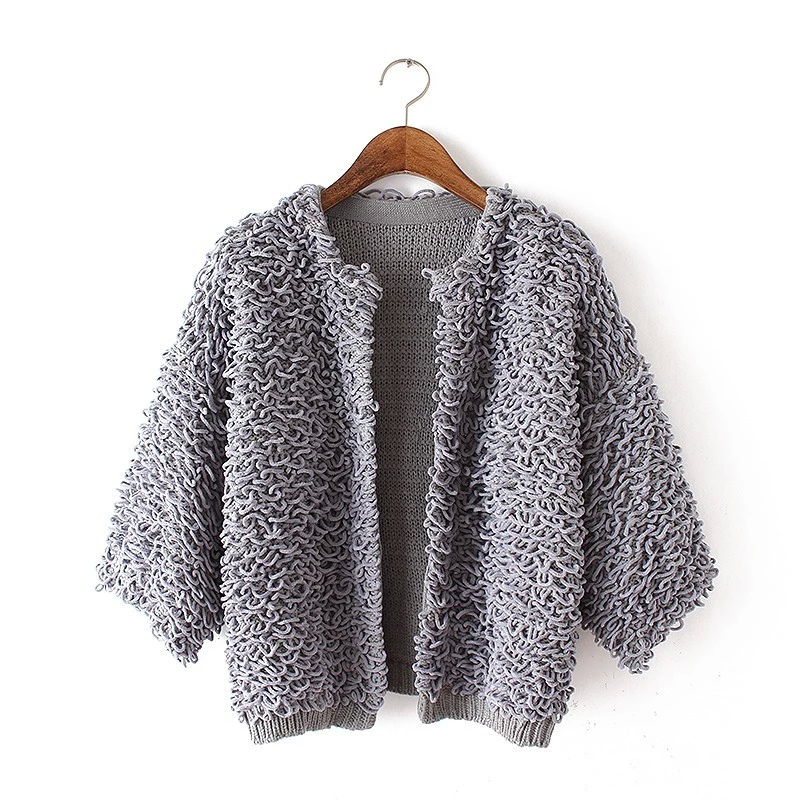 Short Cardigan for female Fashion winter gray knitted Sweaters O-neck Three Quarter Sleeve Casual brand women vogue