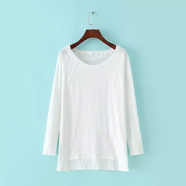 Spring Fashion Women Elegant white cotton T-Shirt O-neck long Sleeve shirts Casual brand Tops