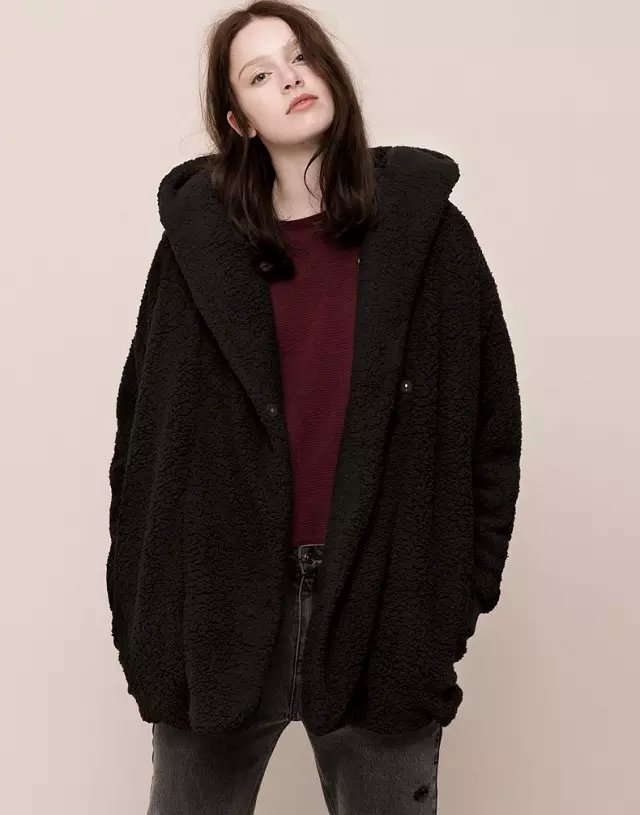 Winter women European fashion winter thick warm elegant Black faux Fur coat long sleeve button hooded pocket casual brand