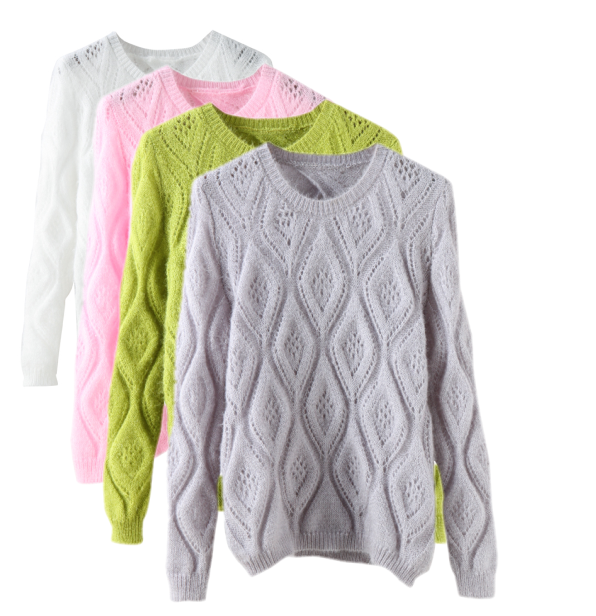 Winter women fashion Back hollow out Sweaters pullovers Outerwear O-neck casual long sleeve Tops white pink gray green
