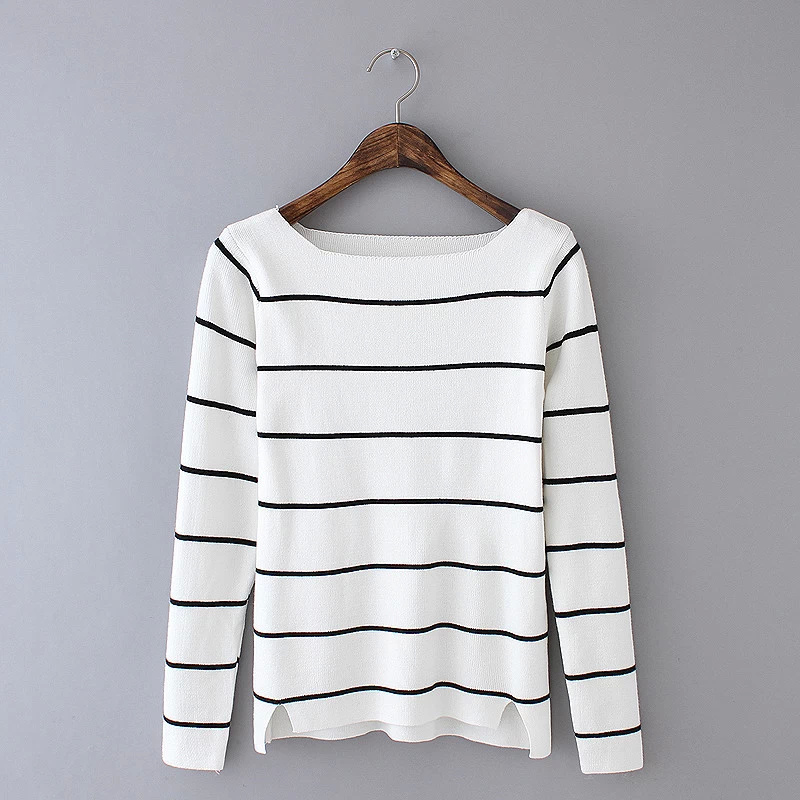 Winter women fashion striped office Pattern white Knit Sweaters pullovers Outerwear lady casual long sleeve Brand Tops