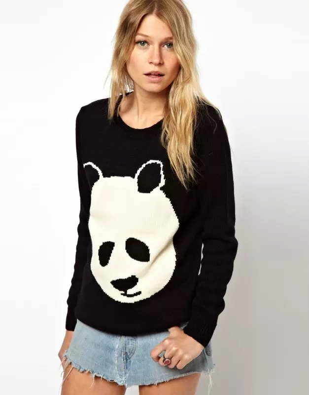 Women Autumn Fashion black panda pattern knitted Pullover knitwear O-neck long sleeve sweaters outwear Casual brand tops