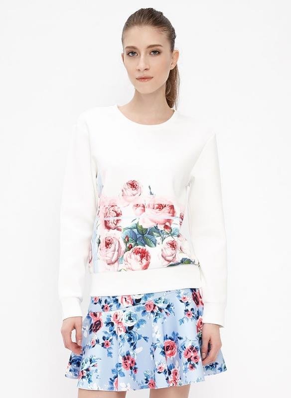 Women Autumn Fashion Floral Rose print white Pullover long sleeve O-neck Casual brand Moletom Feminino