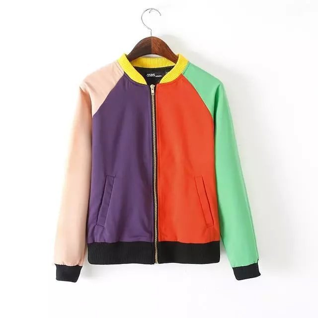 Women baseball jacket Fashion Autumn patchwork colorful Zipper pocket Casual Long sleeve sports brand chaquetas mujer