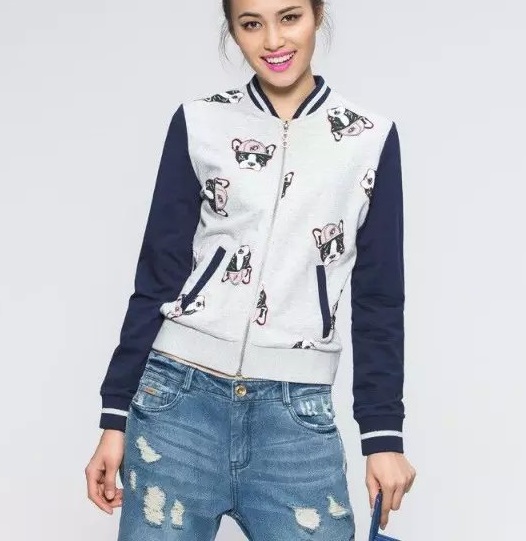 Women baseball jacket Fashion Autumn patchwork Meepo Print Zipper pocket Casual Long sleeve sports brand chaquetas mujer