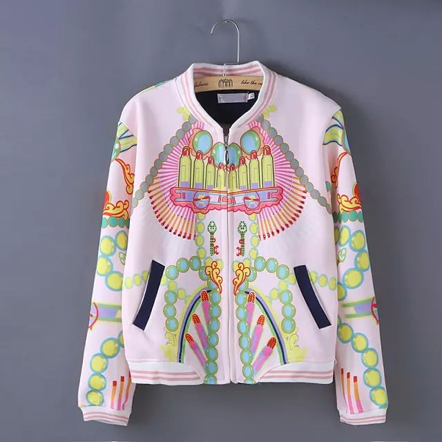 Women baseball jacket Fashion Pink Floral Print Zipper pocket Casual Long sleeve sports brand mujer