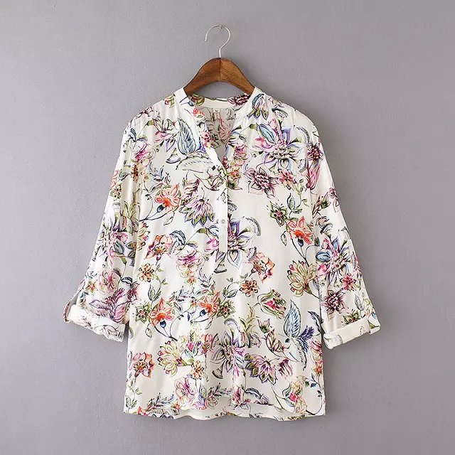 Women blouses New Fashion American style Vintage Floral print V Neck Long Sleeve Shirts blusas camisa Casual Tops