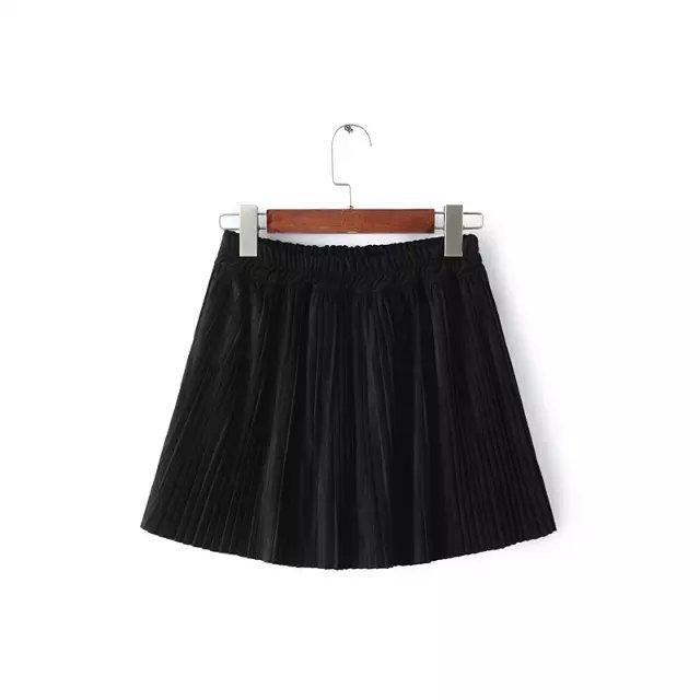 Women Fashion Black Faux suede Leather Elastic waist pleated skirt shorts casual brand feminino femme