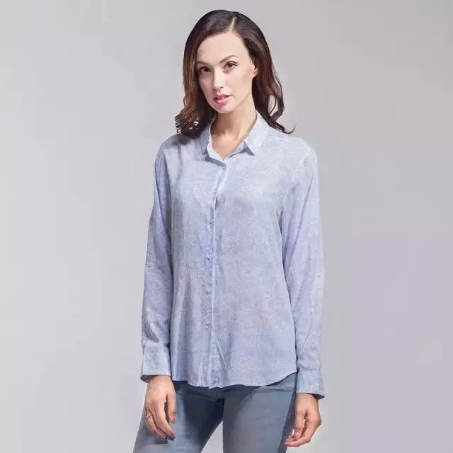 Women fashion elegant blue Floral print blouses vintage turn-down collar button shirt work wear casual brand top plus size