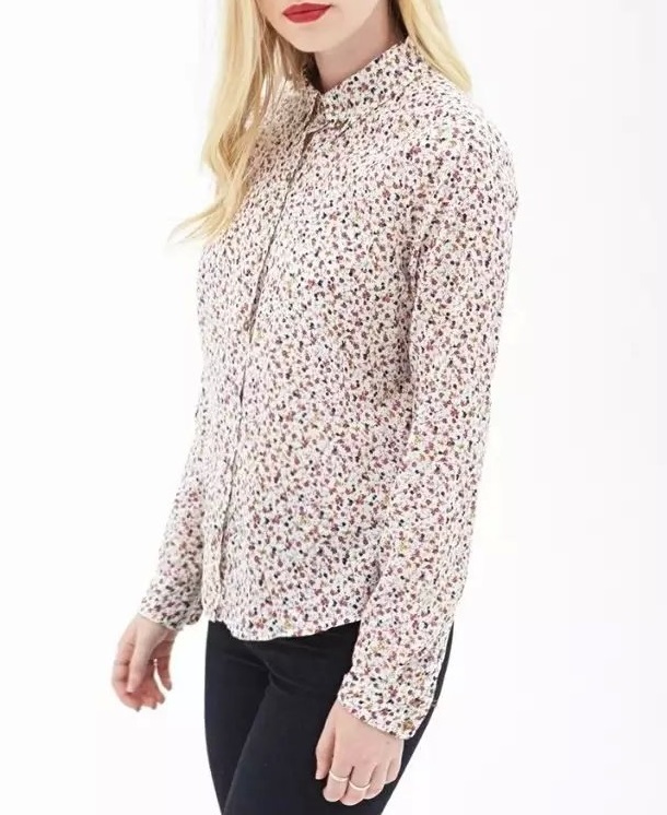 Women Floral Blouse Fashion Office style Pocket Turn Down Collar long Sleeve shirts Casual brand Tops