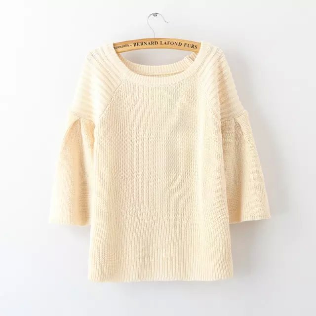 Women knitted Sweater Autumn Fashion Red O-Neck Pullover knitwear Flare Three Quarter Sleeve Casual brand for female