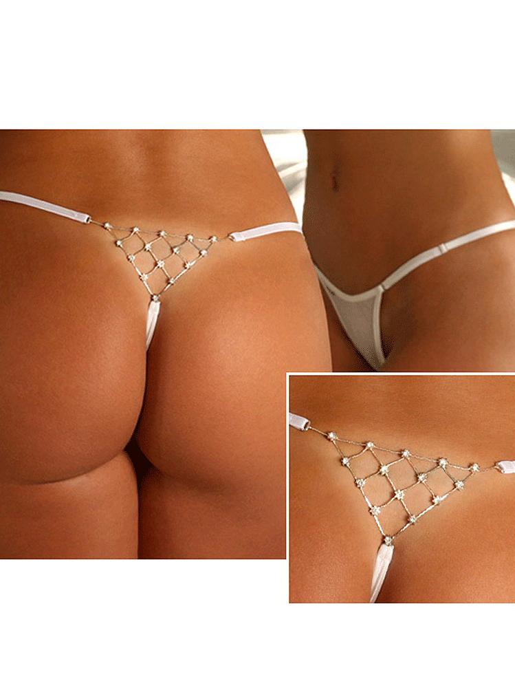 Women Sexy white Underwear Girls G String Cotton Panties High Quality Intimates Seamless T Beading Briefs