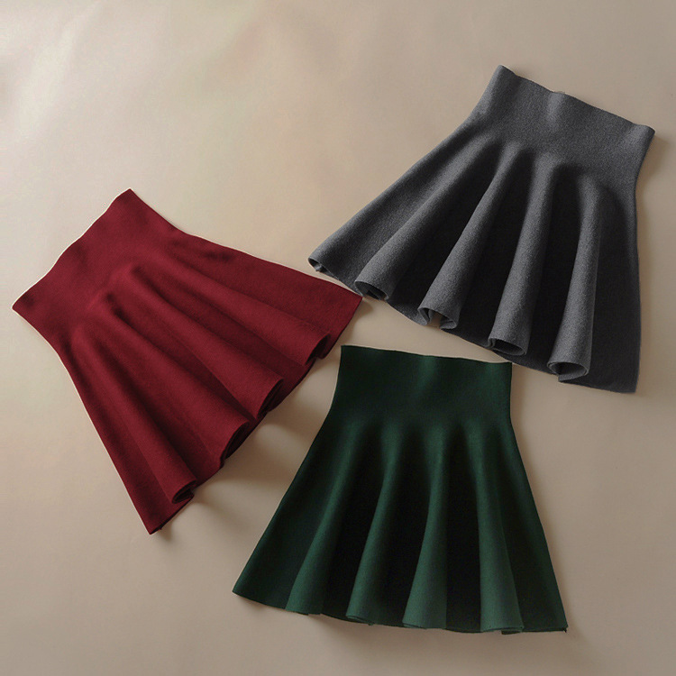 Women skirts Fashion Knitting high waist school short flared skirt mini Elastic casual vintage brand winter autumn