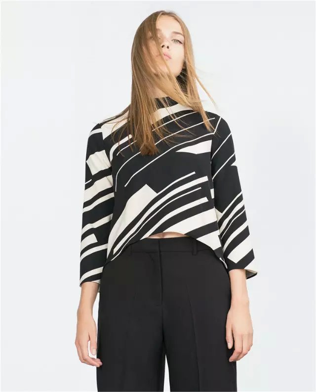 Women Spring short Blouse Fashion elegant Striped Print Three Quarter Sleeve Turtleneck shirt casual blusas camisa Brand