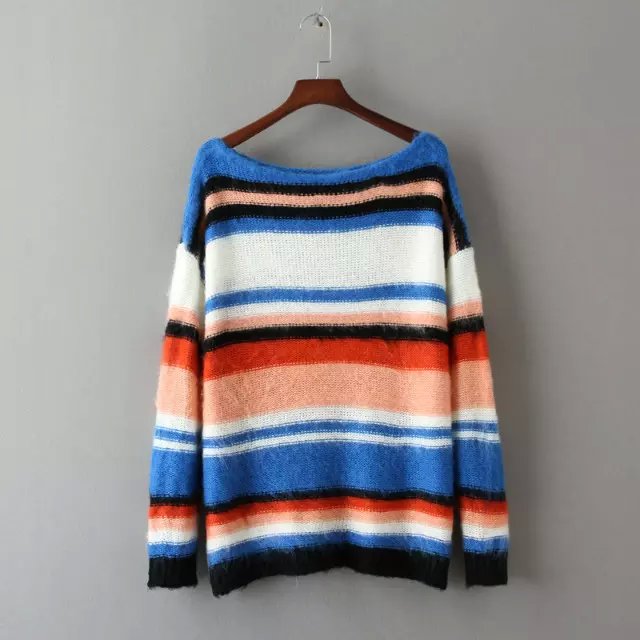 Women sweaters Winter Fashion color striped pattern Pullover knitwear O-neck batwing sleeve Casual knitted brand tops