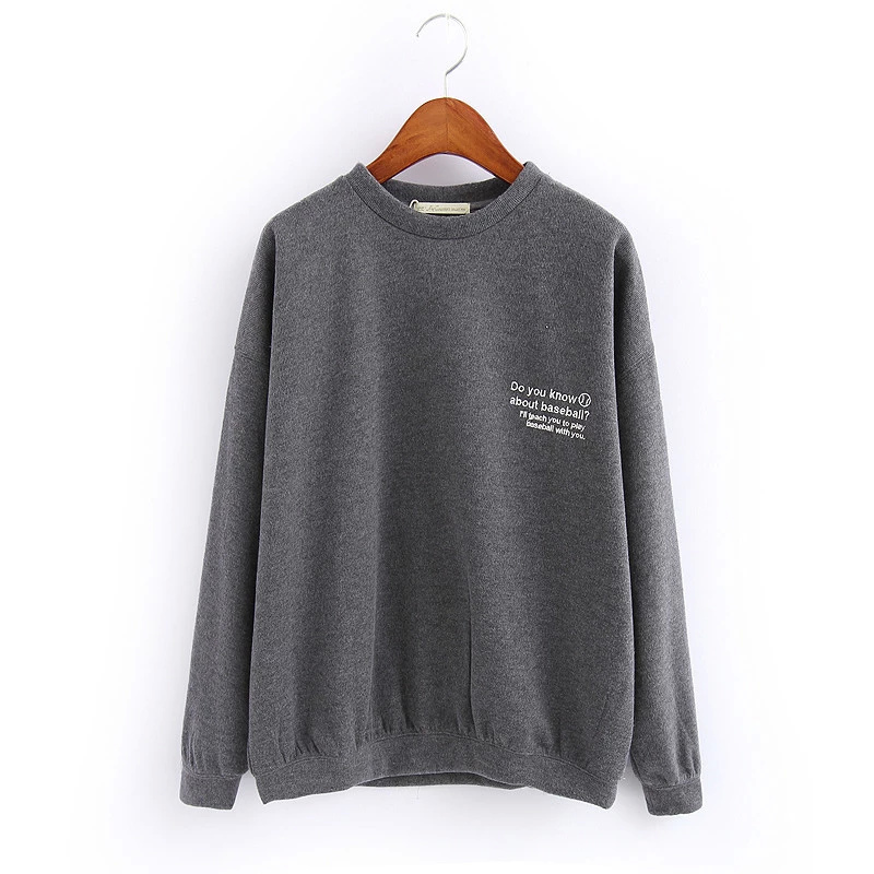 Women Sweatshirts Autumn Fashion gray Letter Embroidery Sports Pullover O-neck batwing sleeve hoodies Casual loose brand