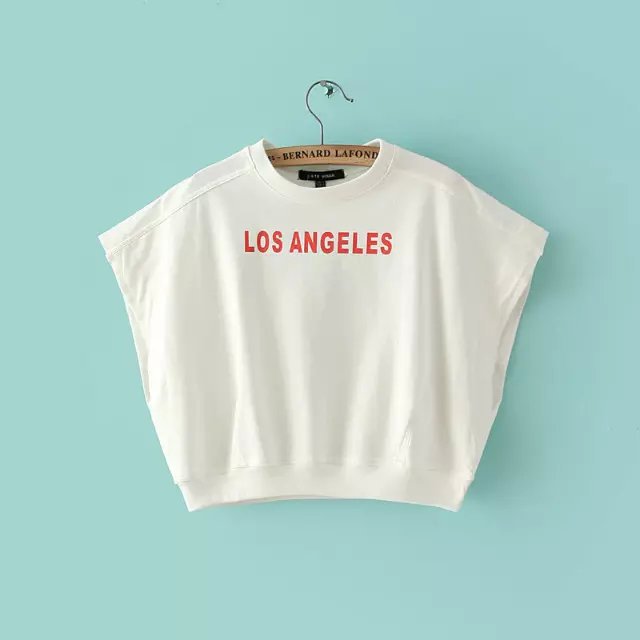 Women T-shirts Fashion cropped short tops Letter print White O-neck casual tops Bat shirt