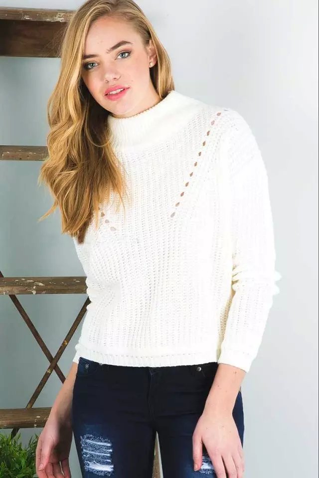 Women Winter warm Fashion white hollow out Pullover knitwear Turtleneck batwing sleeve Casual knitted sweater brand tops