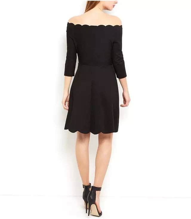American Fashion women elegant sexy black mini Dress slash neck off shoulder Three Quarter sleeve stretch casual brand