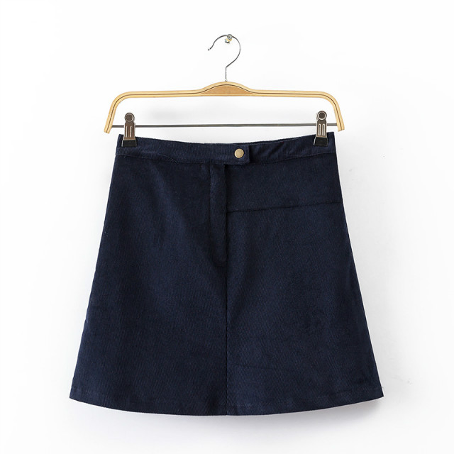 American Fashion Women winter warm Corduroy cotton mini A-Line Skirts Buttons Ladies Casual Brand Saia Faldas Jupe