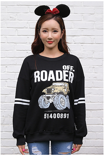 American style Autumn Fashion black Car Letter print sport pullovers for women Casual Batwing Sleeve hoodies sweatshirts