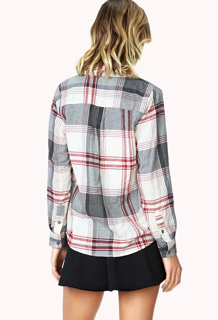 American Style Women fashion classic Plaid pocket blouses vintage Turn-down collar shirt work office wear casual brand