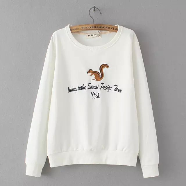 Autumn Fashion Squirrel Letter Embroidery sport pullovers for women Casual long Sleeve O-neck brand hoodies sweatshirts