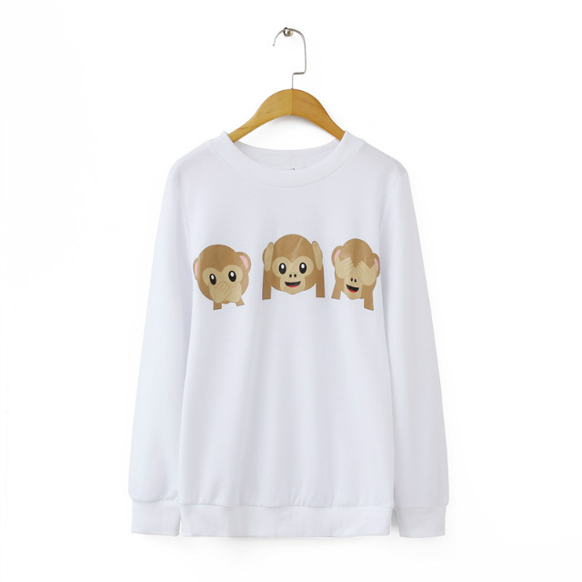 Autumn Fashion white monkey print sport Pullovers for Women Sweatshirts O-neck long sleeve hoodies Casual brand plus size