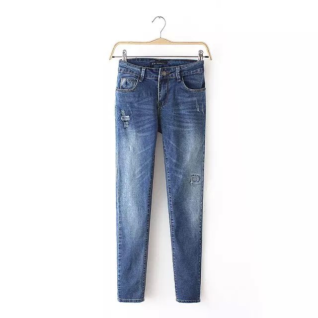 Autumn Fashion Women Denim Ripped Embroidery blue Zipper Jeans pocket Capris length pants Casual designer Plus Size