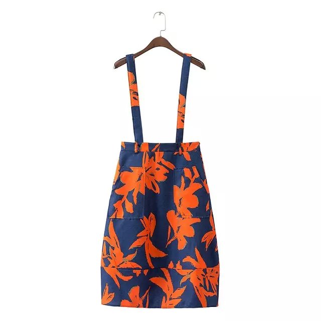 Autumn Fashion Women Elegant Floral print spaghetti strap Mid-Calf skirt zipper pocket causal high waist brand