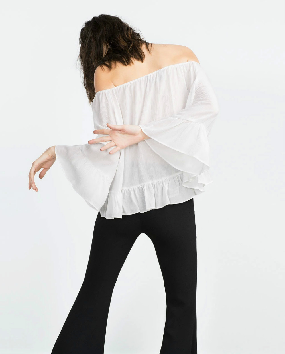 Autumn Fashion women Slash neck off shoulder Flare sleeve White Ruffle blouse vintage loose shirts casual feminina