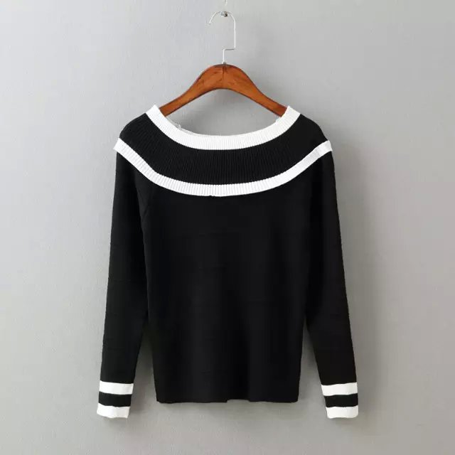 Autumn women fashion white striped pattern pullover knitwear Sweaters Outerwear casual long sleeve O-neck Brand Tops