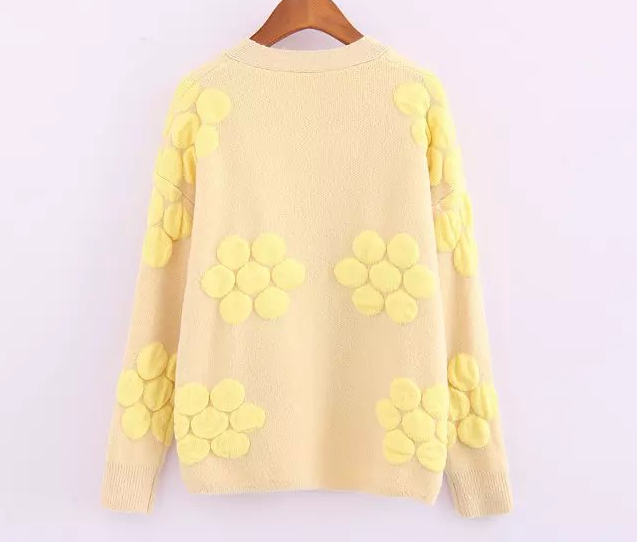 Cardigan for female FashionJapanese style Elegant Yellow Floral Knitted Sweaters long Sleeve short poncho Outwear