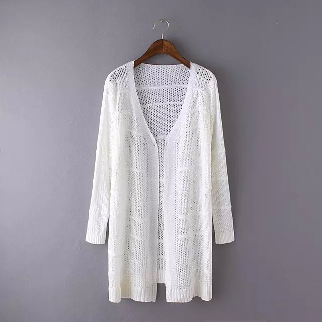 Cardigan Knitting for female Autumn Fashion Hollow out beige long Sweaters Knitted long Sleeve Casual women vogue