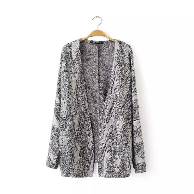 Cardigan Sweaters for Women Autumn Fashion vintage gray wave pattern Knitted Batwing Sleeve no button Casual brand