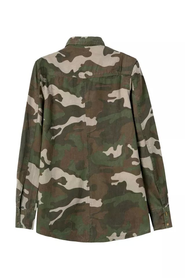 European Fashion Women elegant camouflage print beading pocket jacket long sleeve turn-down collar Casual quality brand