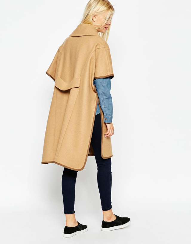 European Fashion Women side open Winter khaki woolen Coat turn-down collar Covered button short sleeve pocket brand Cloak