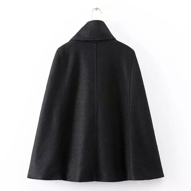 European style Fashion Vintage Women Winter Black woolen button Coats Turtleneck Female overcoat Casual brand loose Cloak