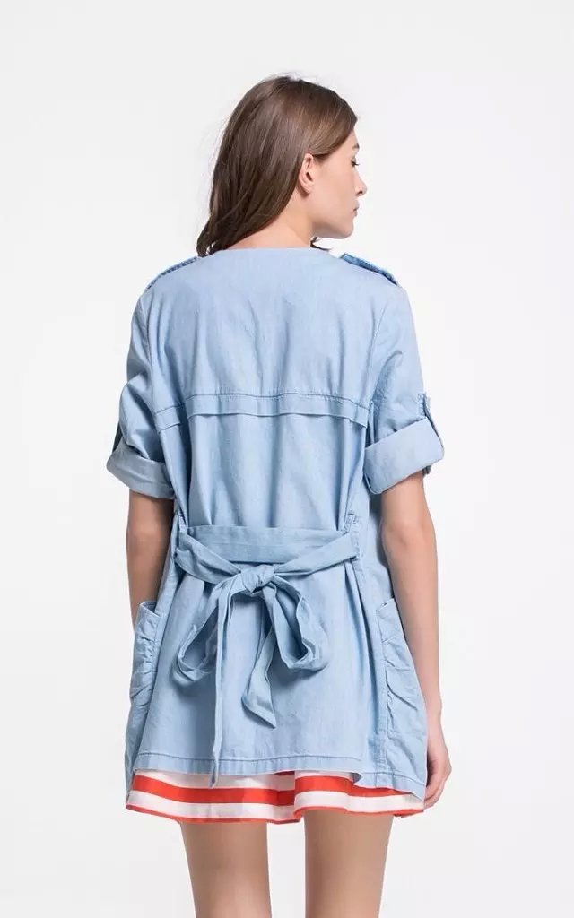 Fashio Women Elegant blue Denim Epaulet Turn-down collar Jacket Coats Pockets Outerwear Casual brand Tops
