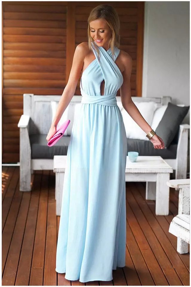 Fashion Elegant Blue Deep V-neck Party Wedding Long Maxi Dresses Sexy Backless casual Fit dress