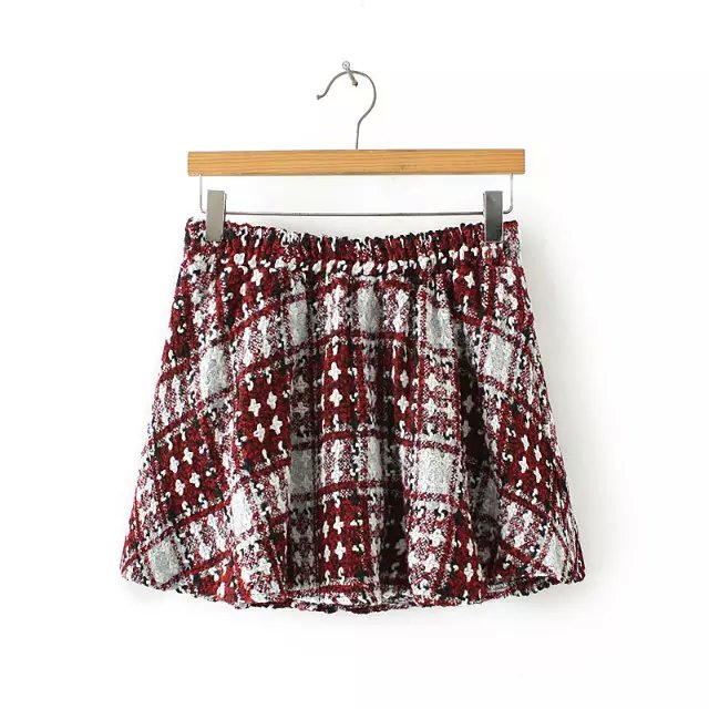 Fashion Elegant British Style winter woolen red plaid pattern Skirt Shorts For Women Elastic Waist Casual Feminino Mujer