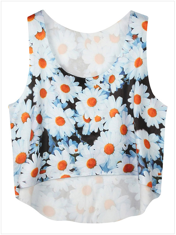 Fashion New Women Elegant Floral Print vest O-neck Sleeveless short Crop Tank Tops Casual brand Tops