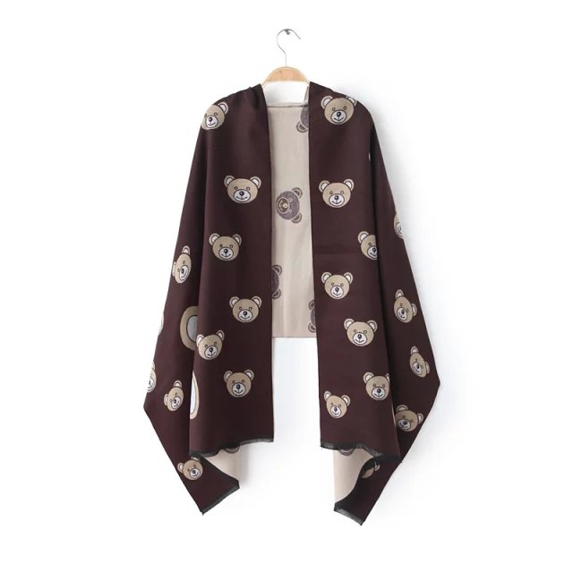 Fashion Scarves & Wraps Adult Cashmere Shawl Stylish Warm Neck Wrap Brown cute bear pattern Women Soft Scarf