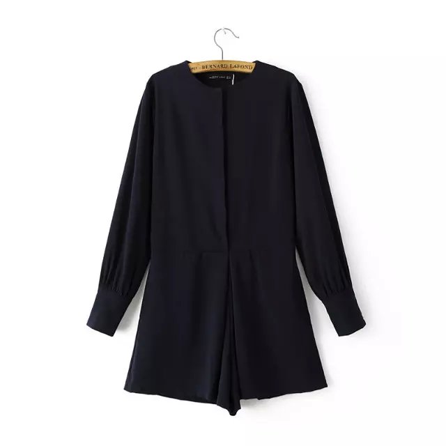 Fashion Spring black shorts Jumpsuits For Women Long Sleeve O-neck pocket zipper Rompers Overalls Casual brand