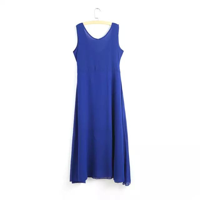 Fashion Summer Women V neck with belt Blue long Dresses vintage sleeveless casual fitness brand vestidos