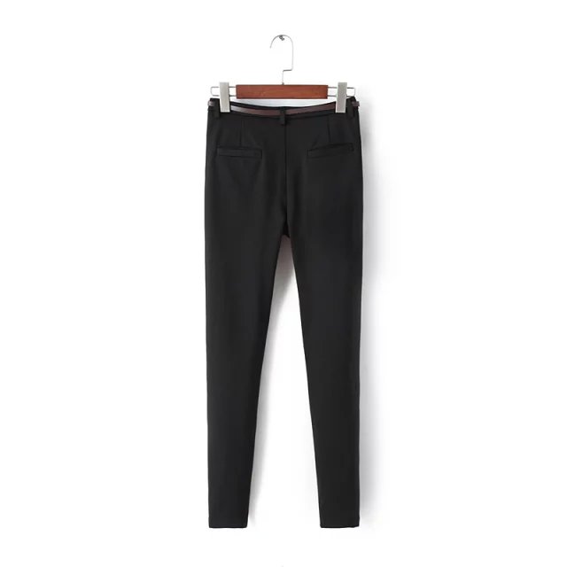 Fashion winter thick Office Lady Elegant Black Trouser Zipper with belt stretch Pants For Women Casual fit female plus size