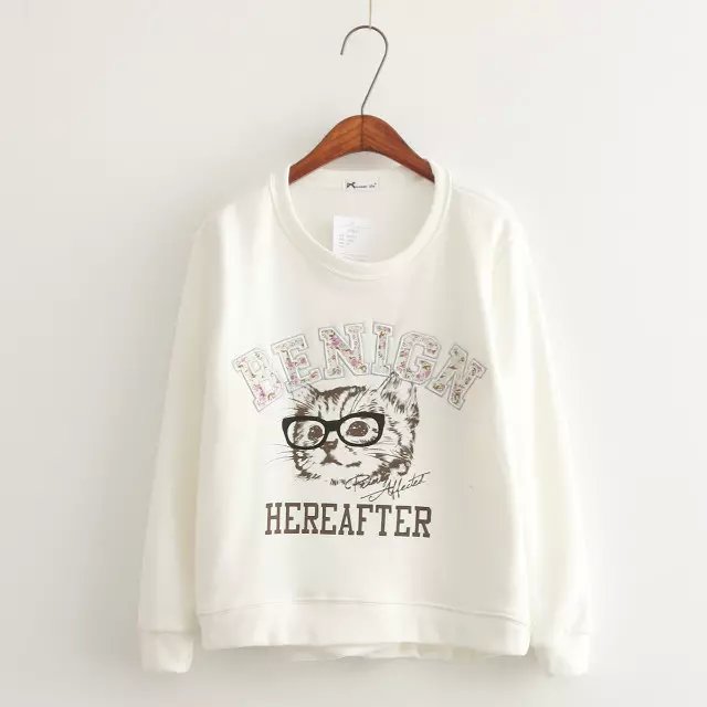 Fashion winter thick white Cartoon Embroidery pullover for women Casual O-neck hoodies long Sleeve sweatshirts brand Tops